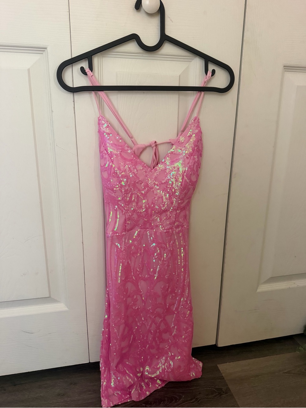 Windsor Pink Iridescent Sequin Spaghetti-Strap Formal Dress